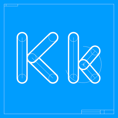 K Script Engineering Design Blueprint Sketch Letter K Logo With Construction Lines Stock ...