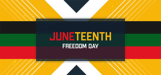 六月十九日自由日。非裔美國人獨立日。向量黃色抽象橫幅與標誌符號 - juneteenth celebration 幅插畫檔、美工圖案、卡通及圖標