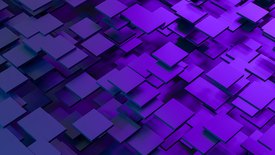 3d rendering of Abstract Square Shapes Background with Neon Lighting.
