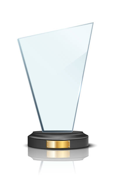 istock Award trophy, glass prize statue on white background. Champion glory in competition vector illustration. Hollywood fame in film or championship in sport 1323458072