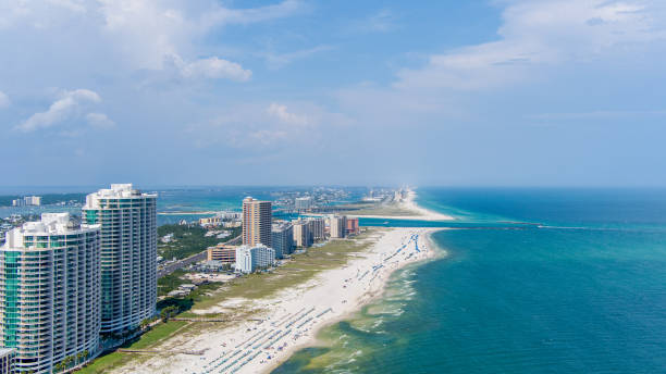 Orange Beach, Alabama Aerial view of Orange Beach, Alabama on a sunny day mobile bay stock pictures, royalty-free photos & images