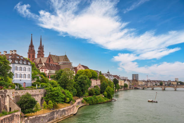 istock Basel Switzerland, city skyline at Rhine River and Basel Minster 1323460156