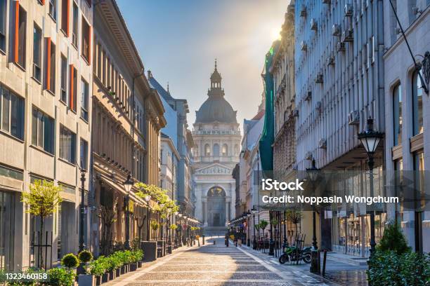 Budapest Hungary City Skyline At Zrinyi Street And St Stephens Basilica Stock Photo - Download Image Now