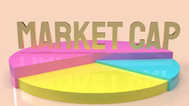 Photo of The market cap gold word  and pie chart for business concept 3d rendering