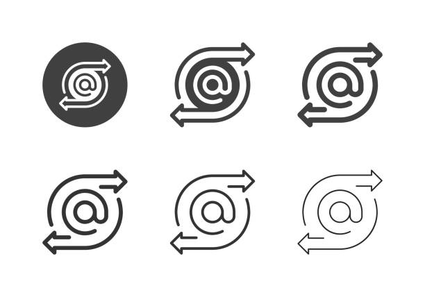 ilustrações de stock, clip art, desenhos animados e ícones de e-mail forwarding icons - multi series - at symbol connection technology community