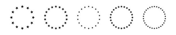 star in circle isolated on white background vector illustration. stars in round circular emblem ------ star in circle isolated on white background vector illustration. stars in round circular emblem around center. rounded star shape stock illustrations