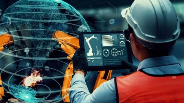 istock Smart industry robot arms modernization for innovative factory technology 1323467702