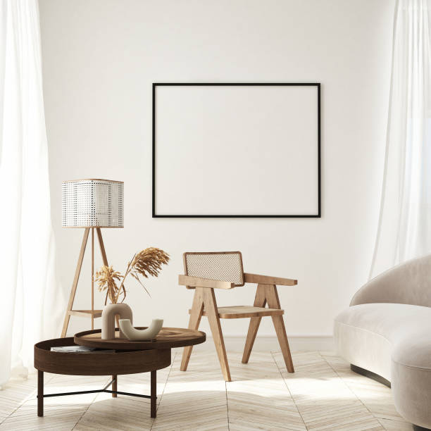 istock mock up poster frame in modern interior background, minimalistic style, 3D render 1323469400