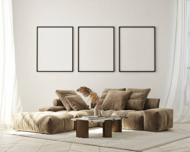istock mock up poster frame in modern interior background, minimalistic style, 3D render 1323469907