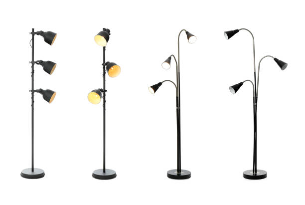 istock Set with different stylish floor lamps on white background 1323471747