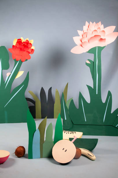 istock Floral paper craft backdrop set design jungle theme 1323473291