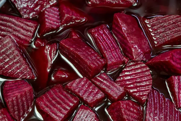 close up. Pickled beets as background texture