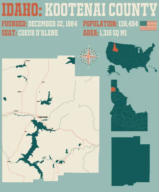 Vector illustration of Map of Kootenai County in Idaho