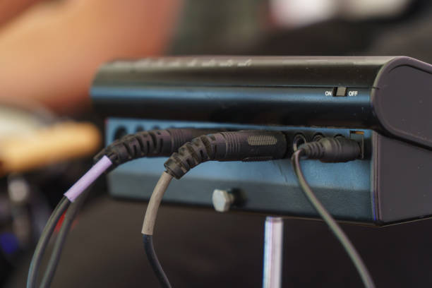 istock The wires are in a small mixing console. Rear view. 1323484476