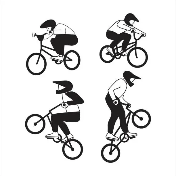 Vector illustration of Mountain biking set