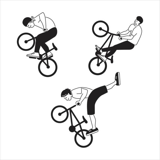 ilustrações de stock, clip art, desenhos animados e ícones de bmx freestyle set - bmx cycling bicycle street jumping