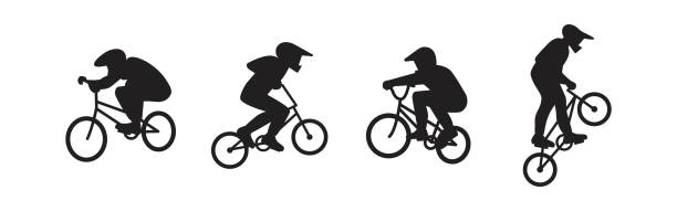 mountainbike-silhouetten - bmx stock-grafiken, -clipart, -cartoons und -symbole