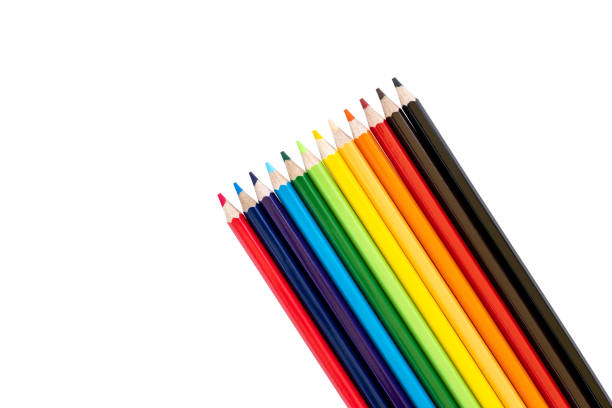 istock Many colored pencil isolates arranged in a row. 1323486875