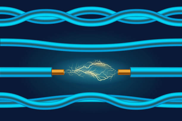 электрические провода или кабельные элементы, 3d дизайн - steel cable power bright technology stock illustrations