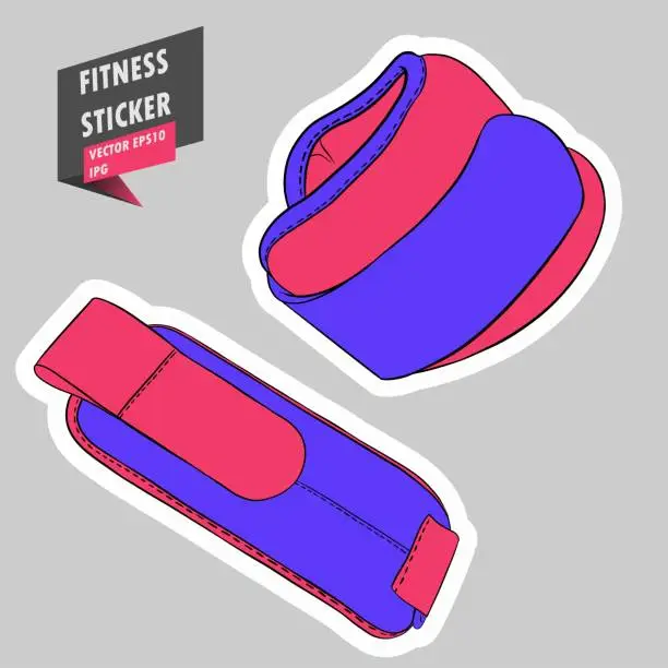 Vector illustration of Adjustable Ankle Weights for leg and arm. Gym. Equipment. Fitness routine. Active lifestyle. Hand drawn colorful illustration. Sticker for printing. High resolution. Vector EPS10 and IPG