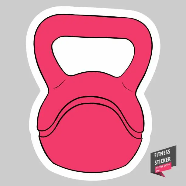 Vector illustration of Kettlebell. Weight. Gym. Equipment. Fitness routine. Active lifestyle. Hand drawn colorful illustration. Sticker for printing. High resolution. Vector EPS10 and IPG