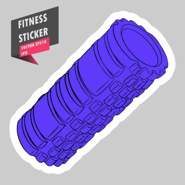 Vector illustration of Foam Roller for the body. Massage and stretching. Gym. Equipment. Fitness routine. Active lifestyle. Hand drawn colorful illustration. Sticker for printing. High resolution. Vector EPS10 and IPG