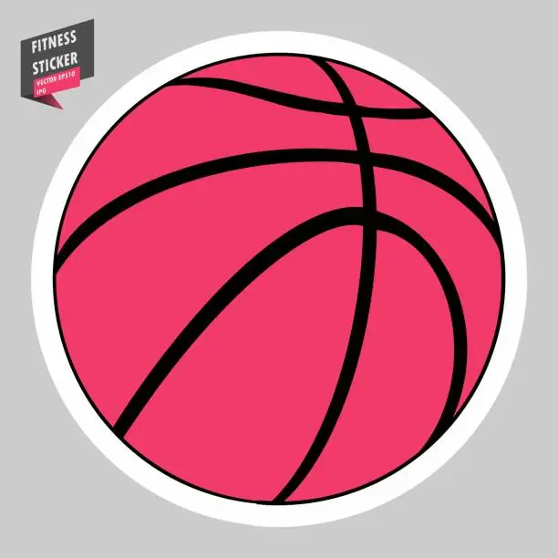 Vector illustration of Basketball ball. Gym. Equipment. Fitness routine. Active lifestyle. Hand drawn colorful illustration. Sticker for printing. High resolution. Vector EPS10 and IPG