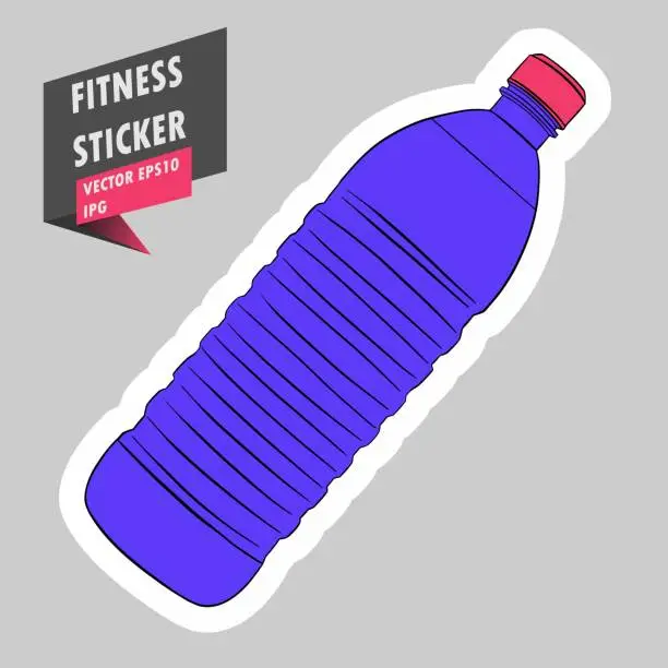 Vector illustration of Plastic Water bottle. Hydration. Gym. Equipment. Fitness routine. Active lifestyle. Hand drawn colorful illustration. Sticker for printing. High resolution. Vector EPS10 and IPG