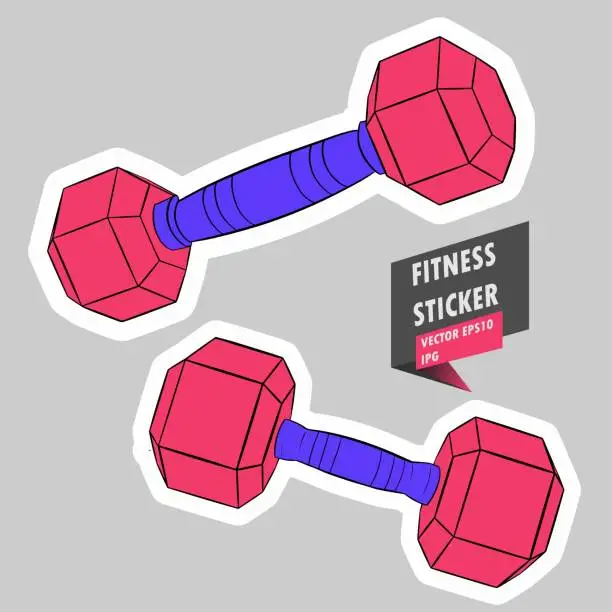 Vector illustration of Dumbbell. Gym. Equipment. Fitness routine. Active lifestyle. Hand drawn colorful illustration. Sticker for printing. High resolution. Vector EPS10 and IPG