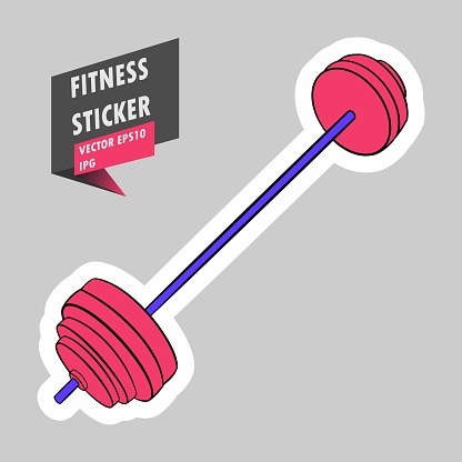 Barbell. Gym. Equipment. Fitness routine. Active lifestyle. Hand drawn colorful illustration. Sticker for printing. High resolution. Vector EPS10 and IPG