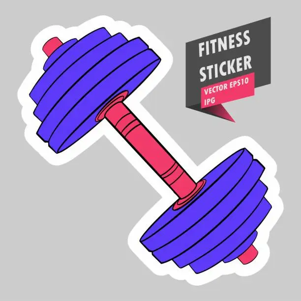 Vector illustration of Dumbbell. Gym. Equipment. Fitness routine. Active lifestyle. Hand drawn colorful illustration. Sticker for printing. High resolution. Vector EPS10 and IPG