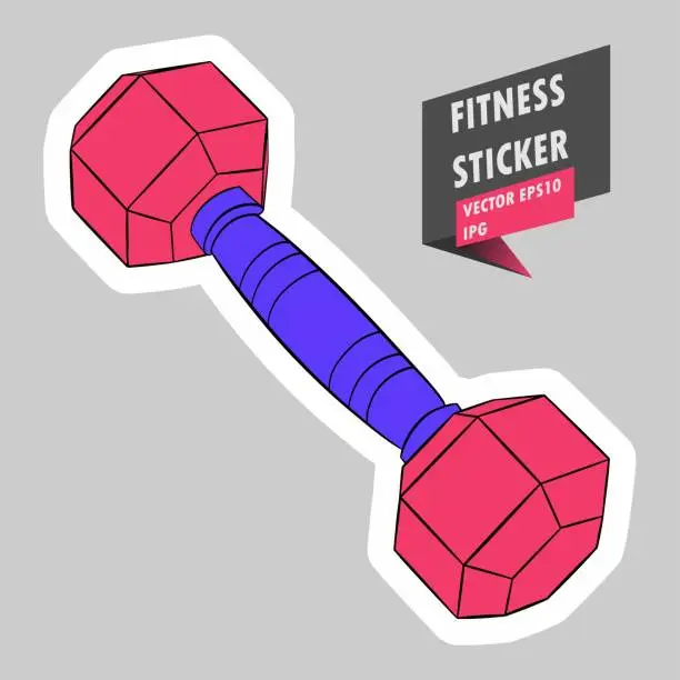 Vector illustration of Dumbbell. Gym. Equipment. Fitness routine. Active lifestyle. Hand drawn colorful illustration. Sticker for printing. High resolution. Vector EPS10 and IPG