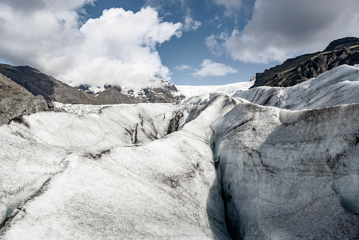 Panoramic view over the Svinafellsjokull glacier in Skaftafell National Park, Iceland.