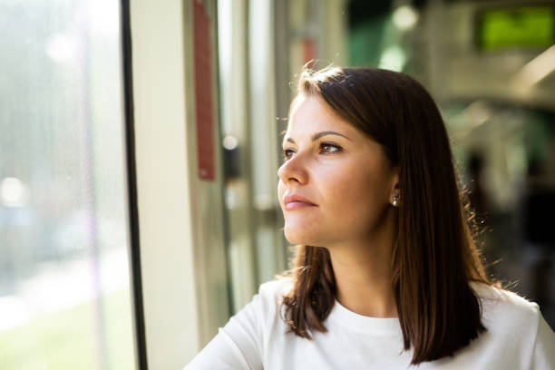 istock Female traveling in bus 1323492643
