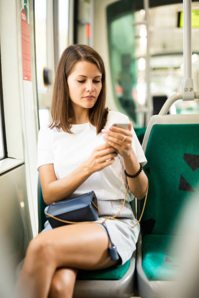 istock Woman using smartphone in public transport 1323492660