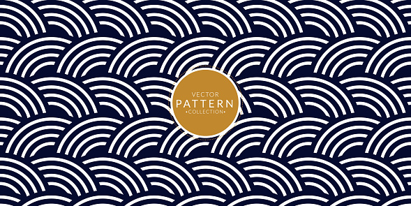 Japanese seamless pattern. Geometrical wallpaper. Abstract japanese style texture. Blue geometric circle wallpaper.