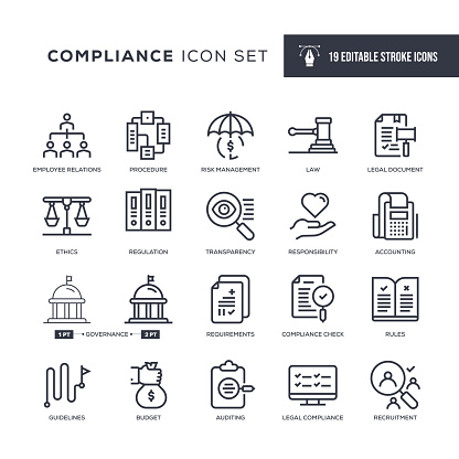 19 Compliance Icons - Editable Stroke - Easy to edit and customize - You can easily customize the stroke with