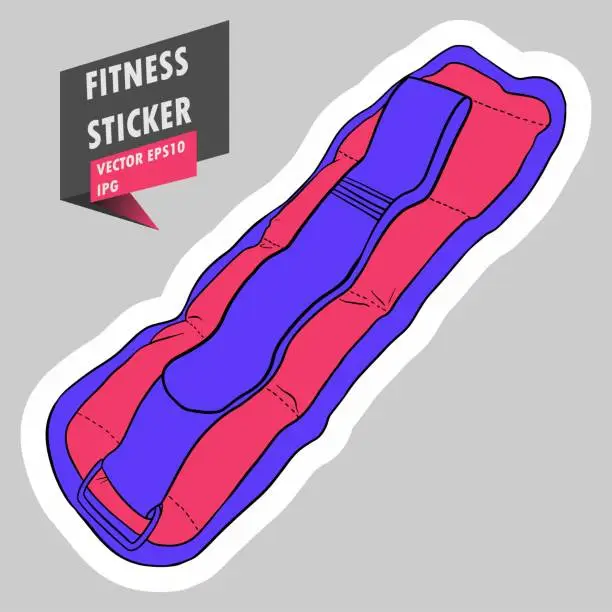 Vector illustration of Adjustable Ankle Weights for leg and arm. Gym. Equipment. Fitness routine. Active lifestyle. Hand drawn colorful illustration. Sticker for printing. High resolution. Vector EPS10 and IPG