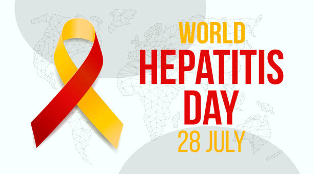 World hepatitis day concept. Banner template with yellow and red ribbon and text. World hepatitis day concept. Banner template with yellow and red ribbon and text. Vector illustration. hepatitis stock illustrations