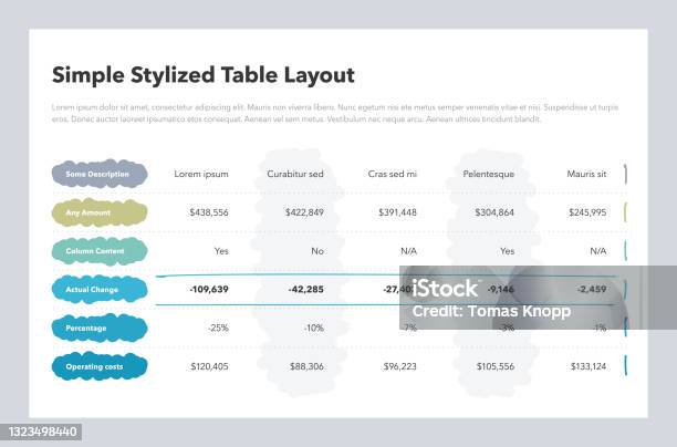 Simple Stylized Table Layout With Colorful Columns Stock Illustration ...