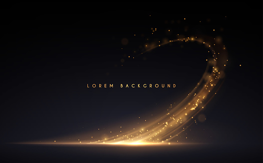 Abstract gold light effect on black background in vector