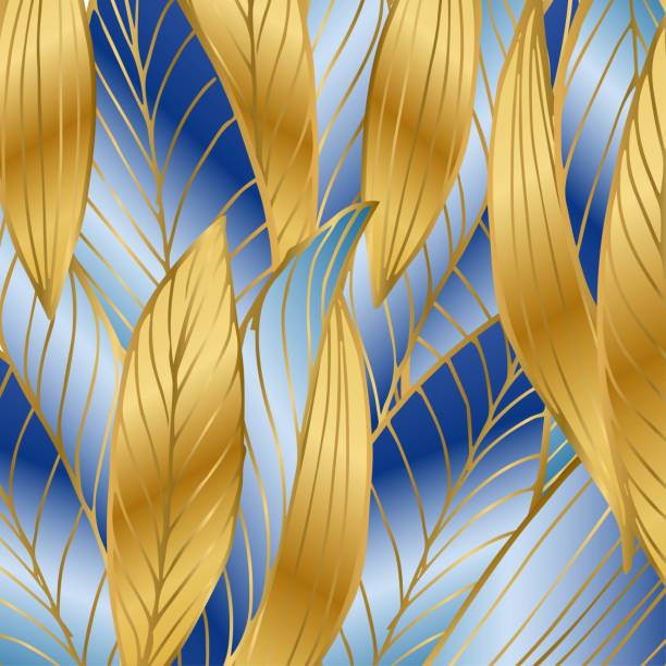 istock Luxury gold and bright blue background vector. Floral pattern, Golden fantasy leaf plant line arts, Vector illustration. 1323504854