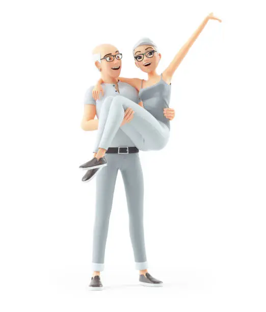 Photo of 3d senior man carrying woman in his arms