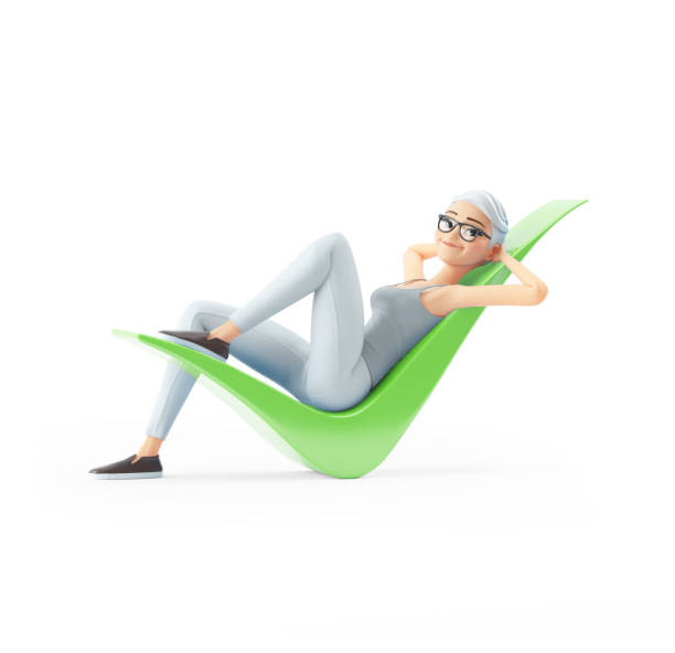 istock 3d senior woman lying down on check mark 1323508141
