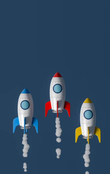 istock Cartoon Spaceships Racing on Blue Background 1323509598