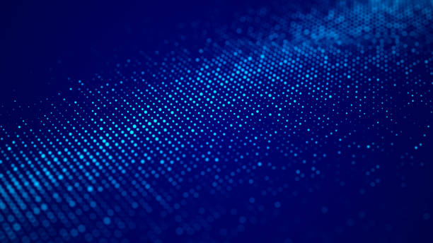 Digital blue background of particles. Abstract futuristic illustration. Big data visualization. Technology dynamic dots background. 3D rendering. stock photo