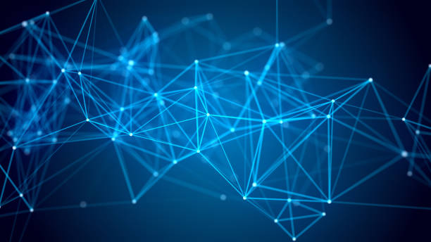 Abstract technology background. Network connection structure on blue background. 3D rendering. stock photo