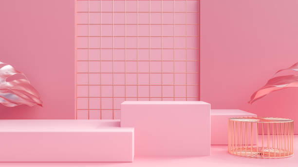 istock 3D rendering abstract display product, podium pastel pink background. Minimal advertising exhibition arch, decorative element, simple geometric form copy space. Premium light art mockup online trading 1323512979