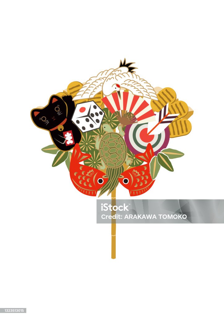 Kumade Meaning A Bamboo Rake Japanese Good Luck Charm Stock Illustration -  Download Image Now - iStock