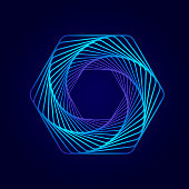 istock Twisted colored spiral. Wireframe hexagon shape. Vector technology lines graphic element. 1323513131